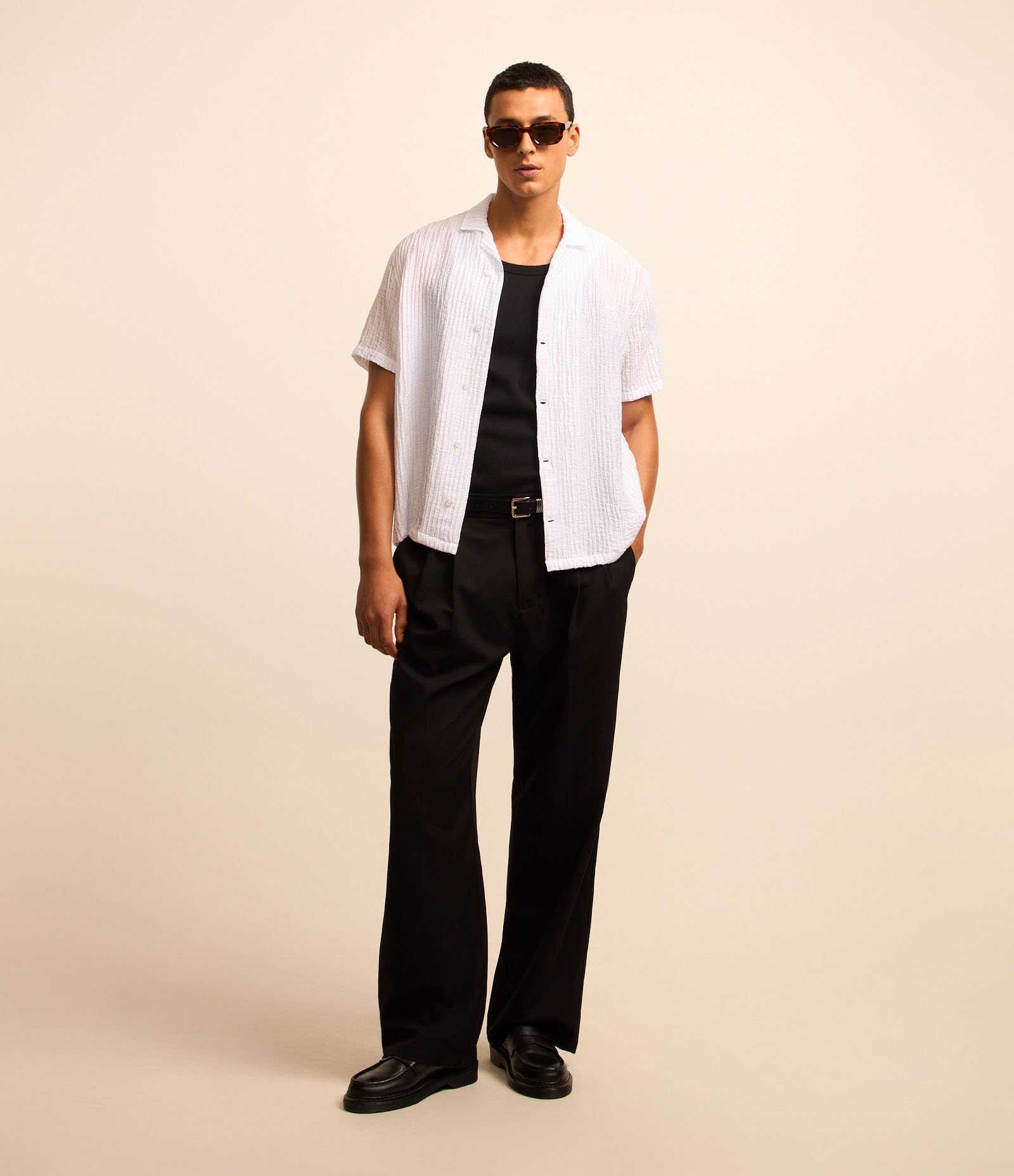 Camisa Boxy com Textura e Manga Curta Branco 2