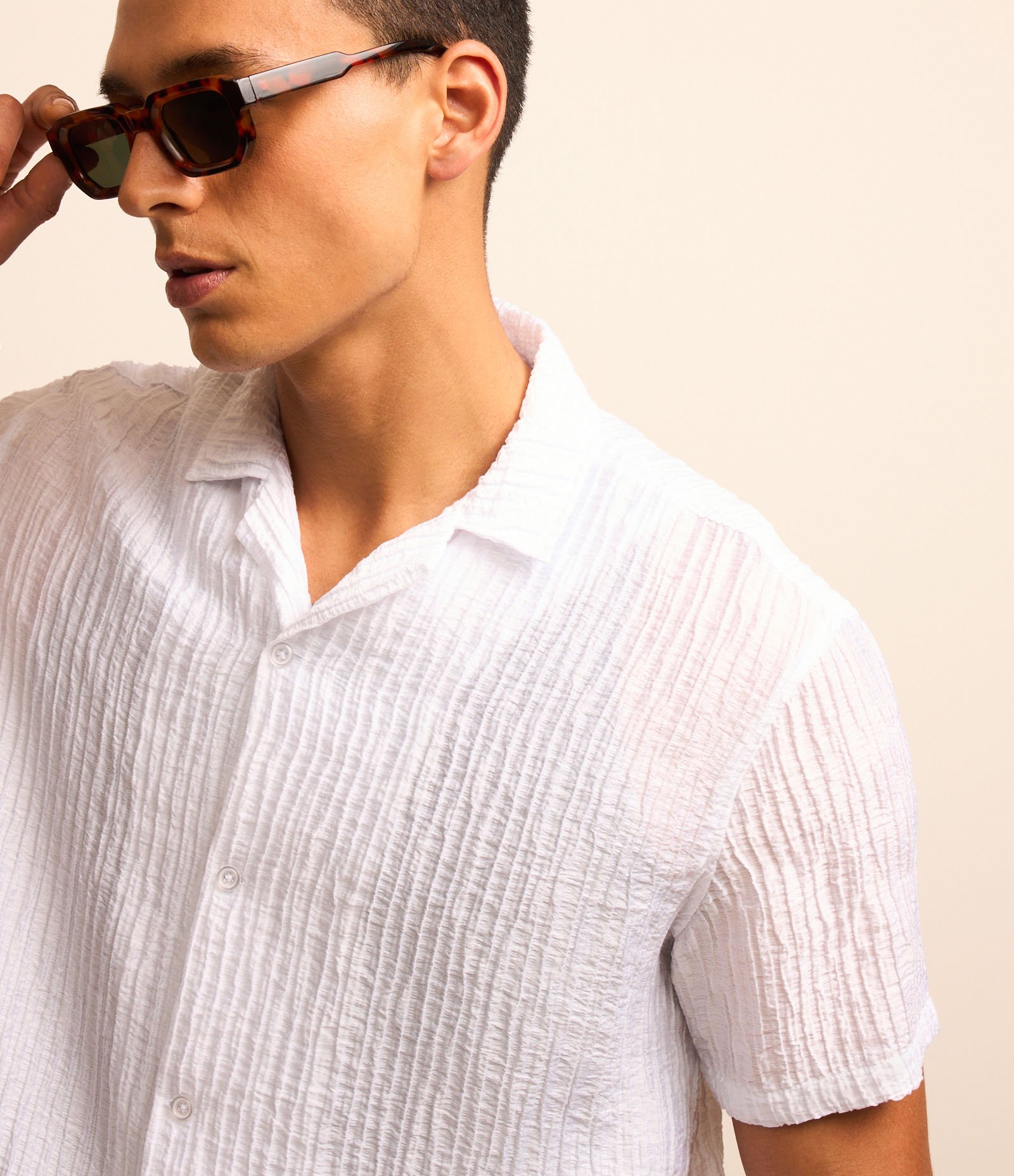 Camisa Boxy com Textura e Manga Curta Branco 3