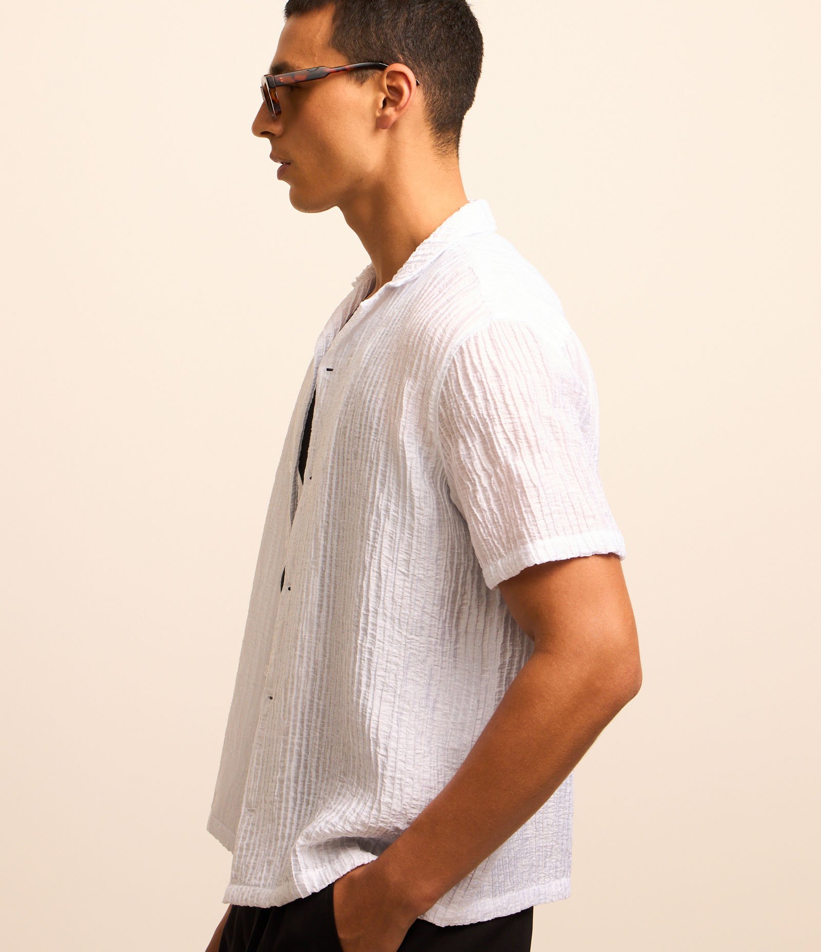 Camisa Boxy com Textura e Manga Curta Branco 4