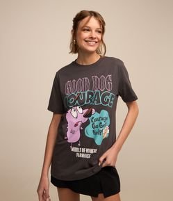 Camiseta Alongada com Coragem O Cão Covarde Estampado
