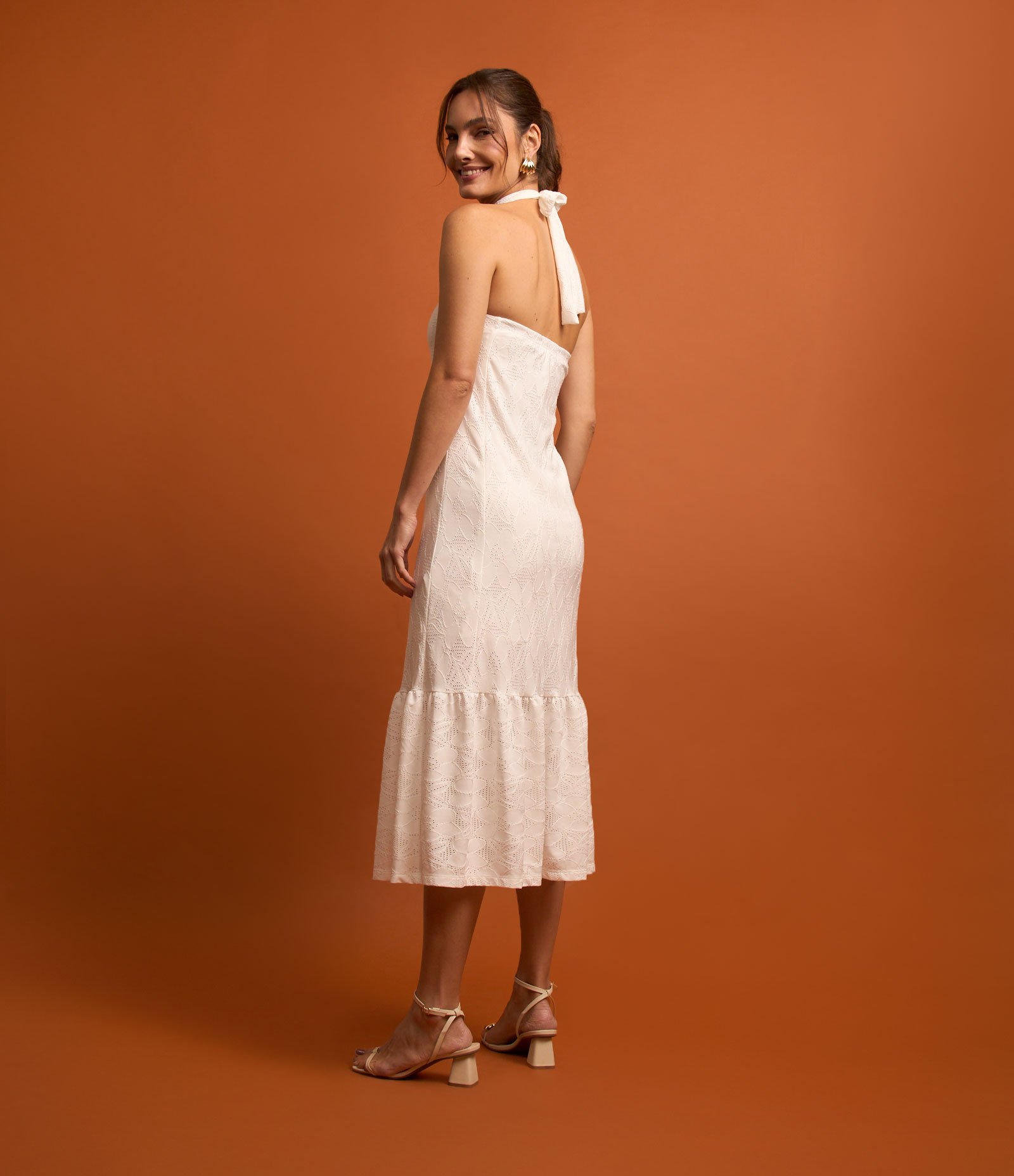 Vestido Midi em Laise com Decote nas Costas Branco Neve 2