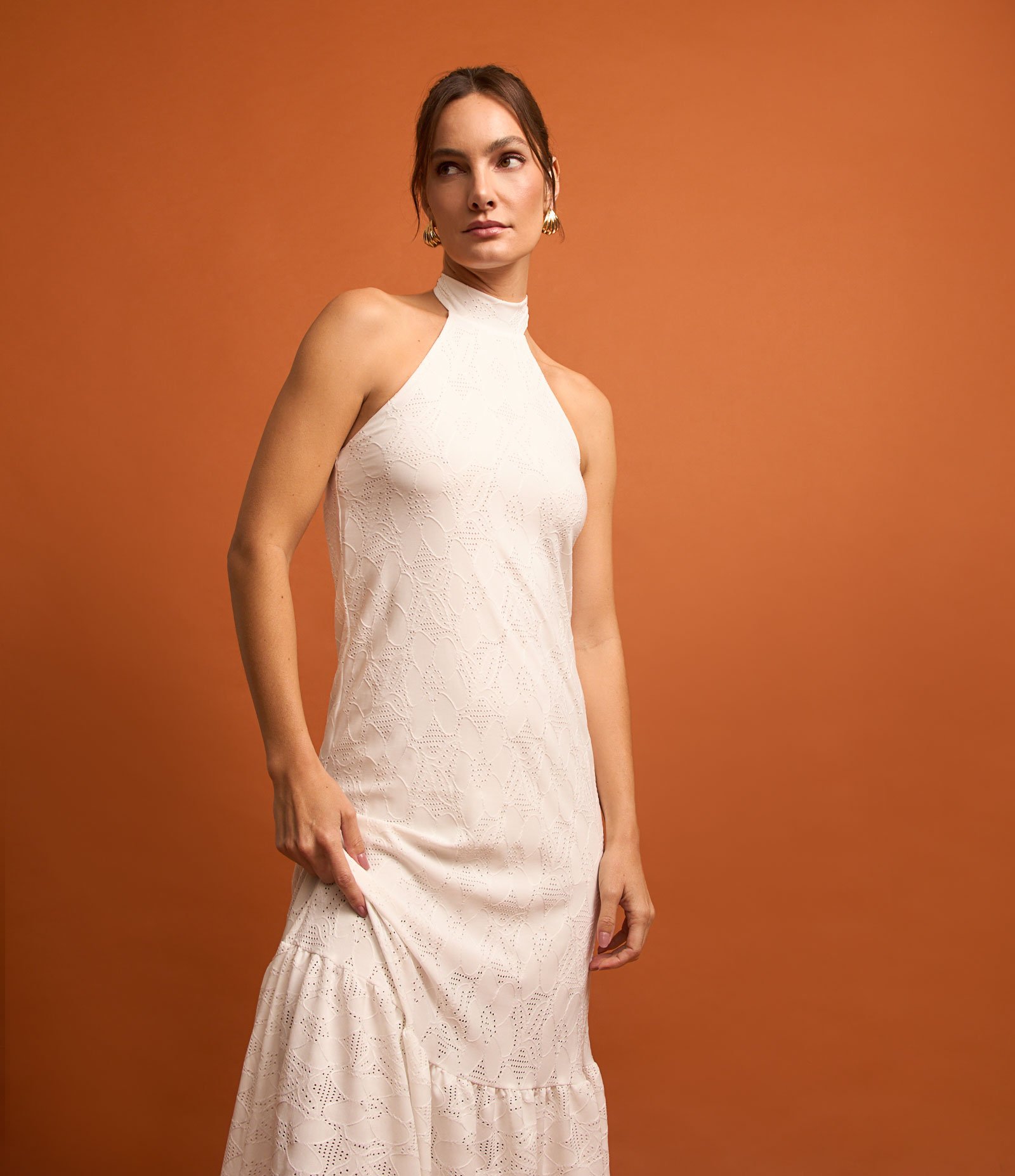 Vestido Midi em Laise com Decote nas Costas Branco Neve 3