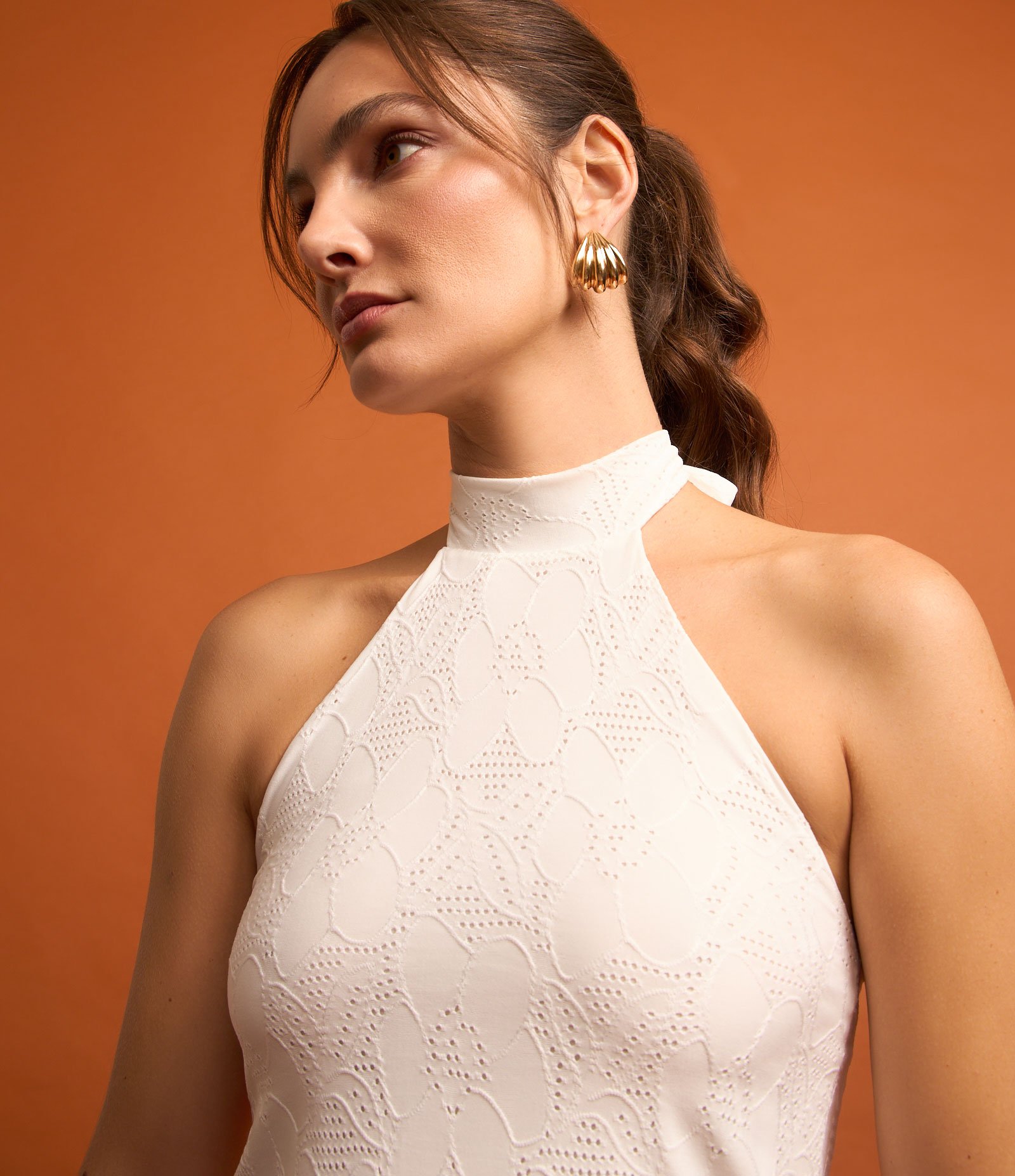 Vestido Midi em Laise com Decote nas Costas Branco Neve 5