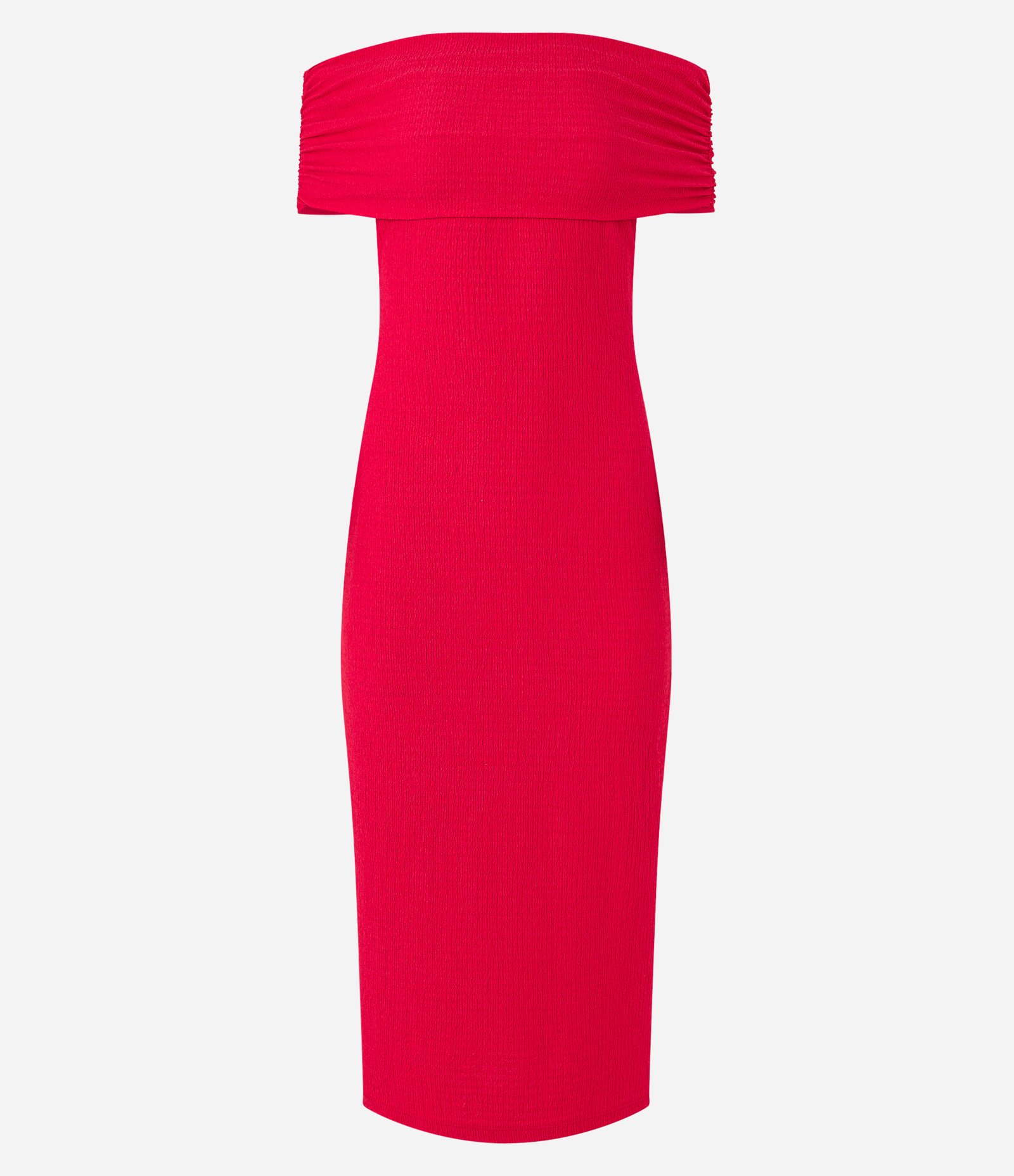 Vestido Midi Ombro a Ombro com Franzido Lateral e Decote Reto Vermelho 6