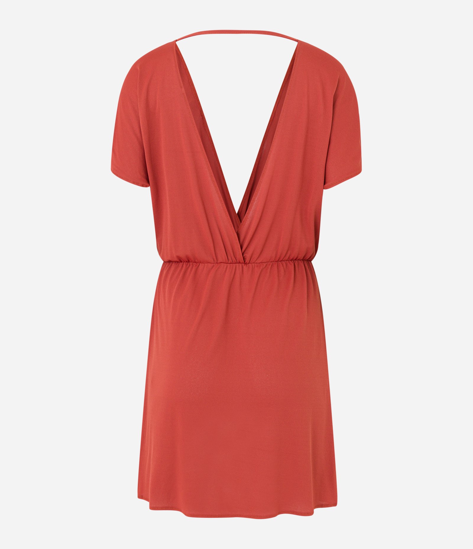 Saída de Praia Vestido em Crepe com Franzido e Amarração nos Ombros Vermelho 6