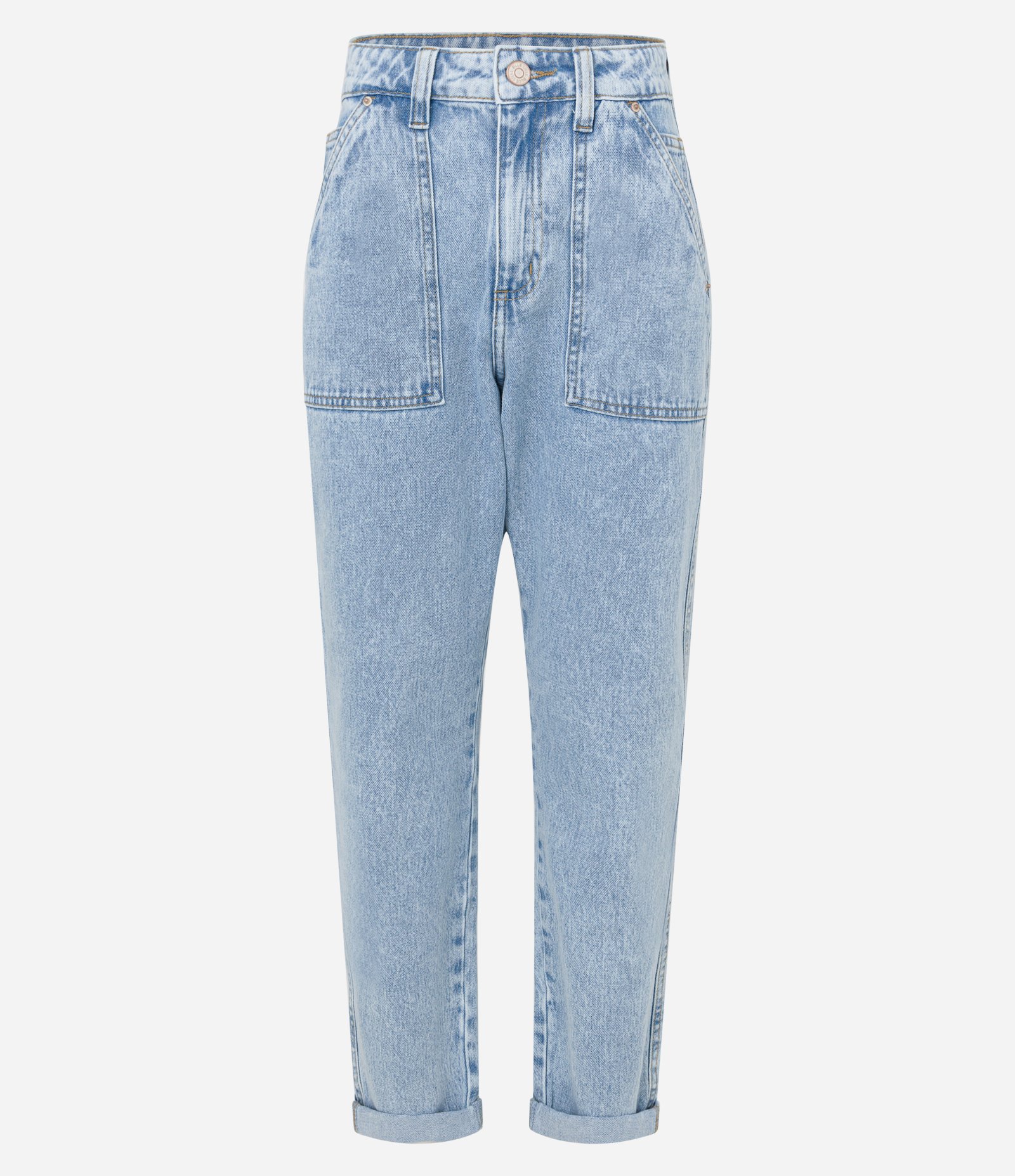 Calça Mom Jeans com Bolsos Quadrados Azul 5