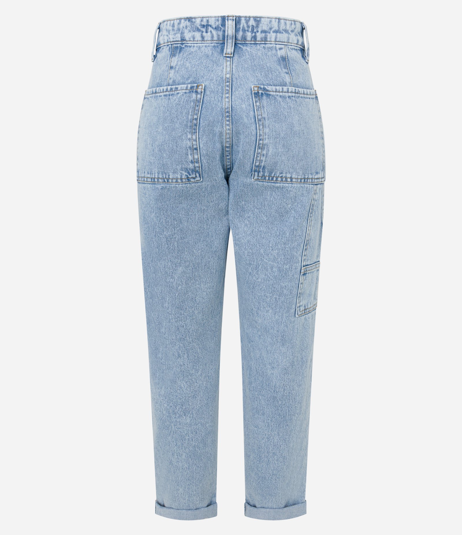 Calça Mom Jeans com Bolsos Quadrados Azul 6