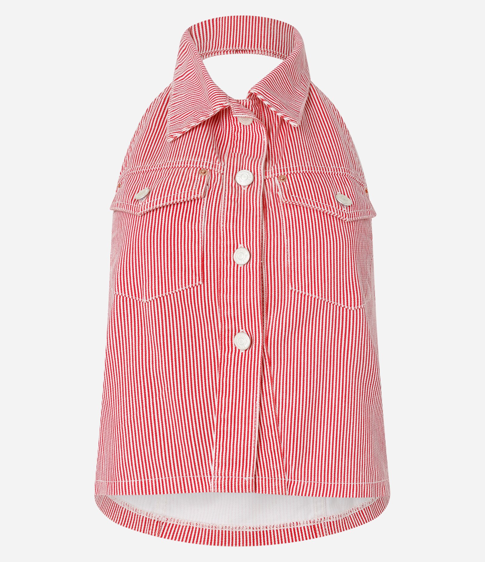 Top Frente Única em Sarja Listrada com Botões e Bolsos Vermelho 5