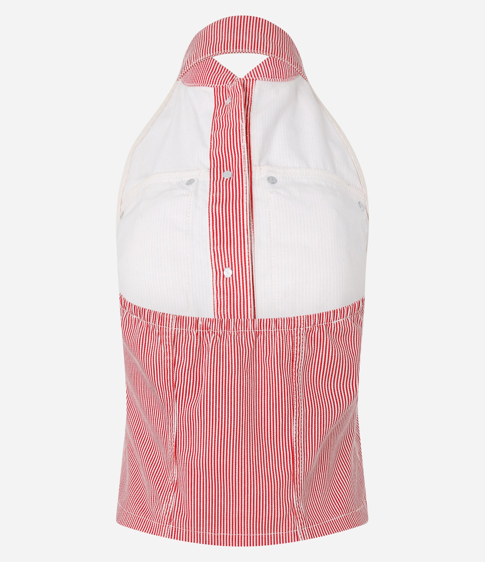 Top Frente Única em Sarja Listrada com Botões e Bolsos Vermelho 6