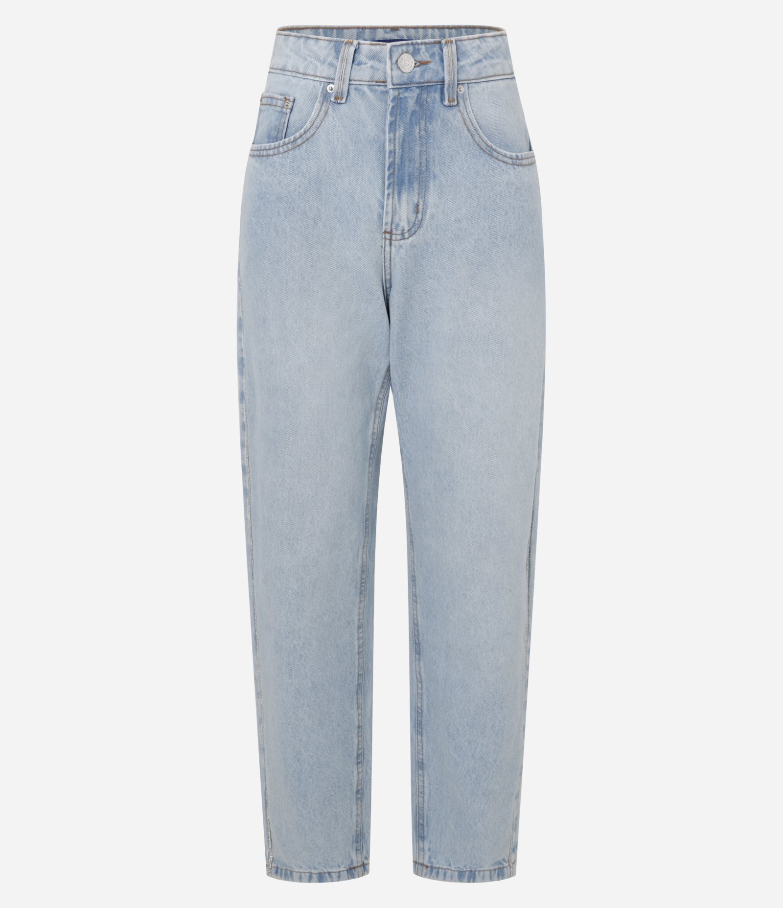 Calça Mom em Jeans com Lateral de Brilho Azul 5