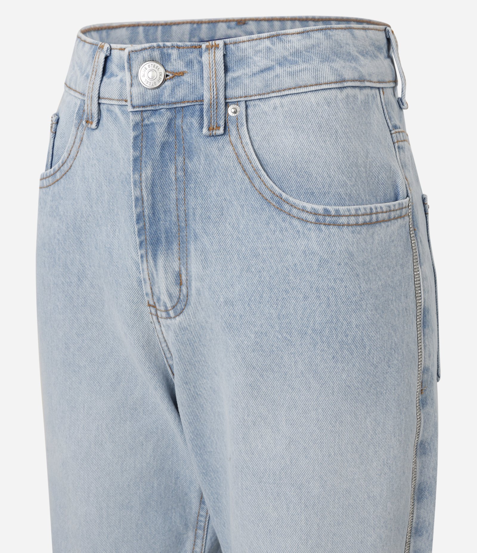 Calça Mom em Jeans com Lateral de Brilho Azul 6