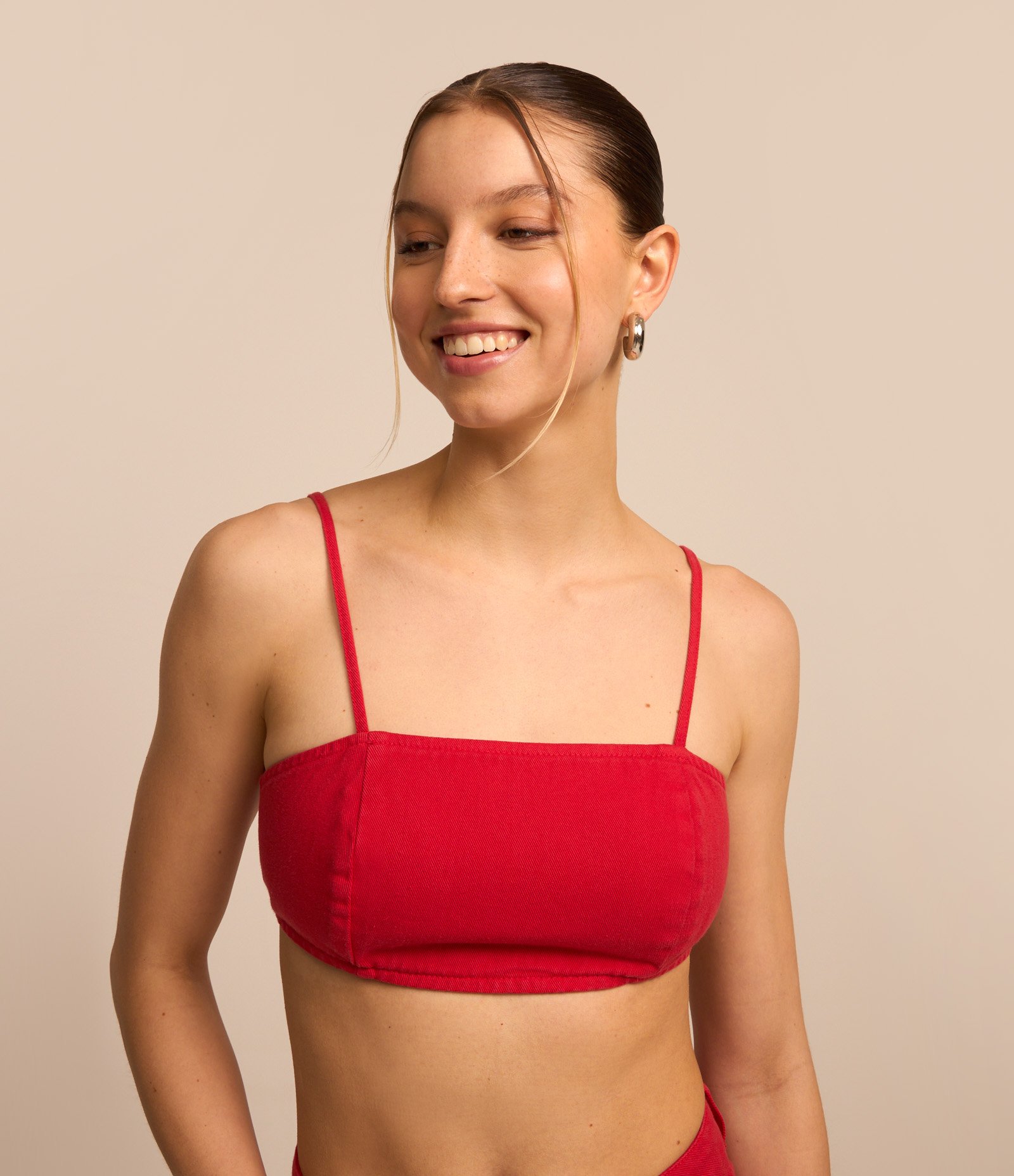 Top Cropped em Sarja com Alças Finas Vermelho 1