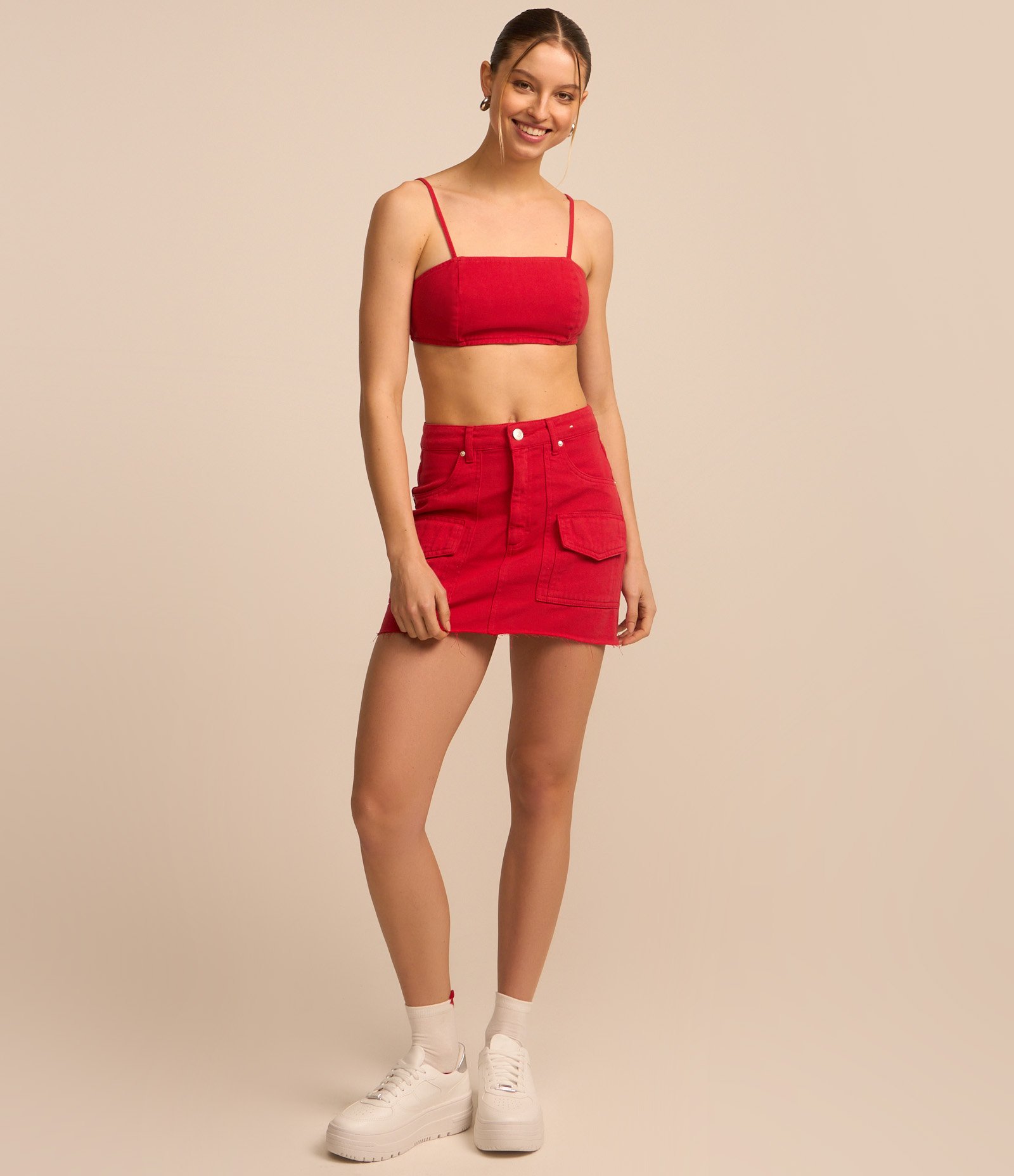 Top Cropped em Sarja com Alças Finas Vermelho 2