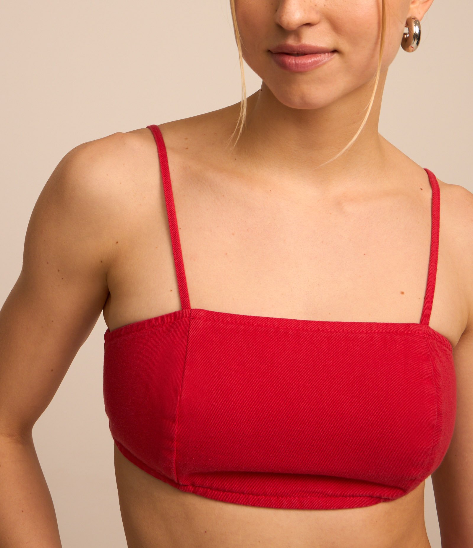 Top Cropped em Sarja com Alças Finas Vermelho 3