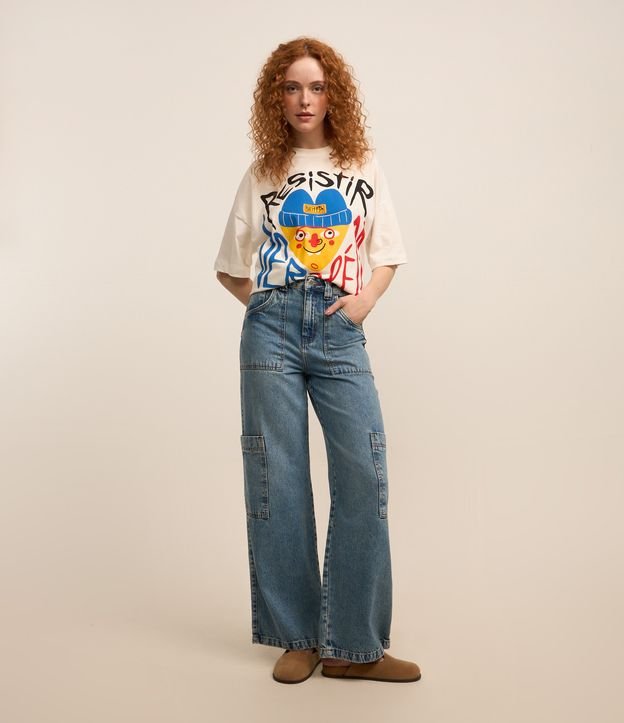 Calça Cargo Jeans Dirty com Bolso Carpinteiro