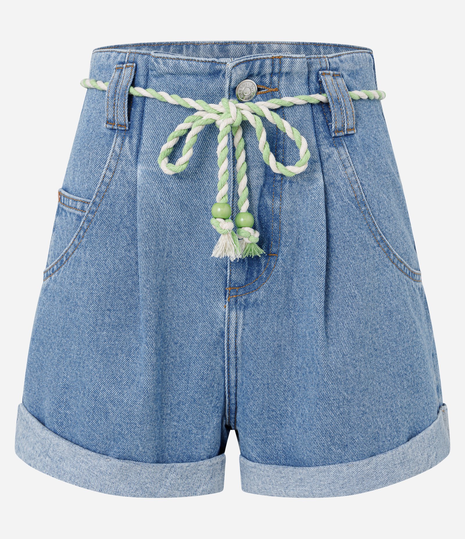 Short Baggy em Jeans com Cinto de Cordão Azul 4