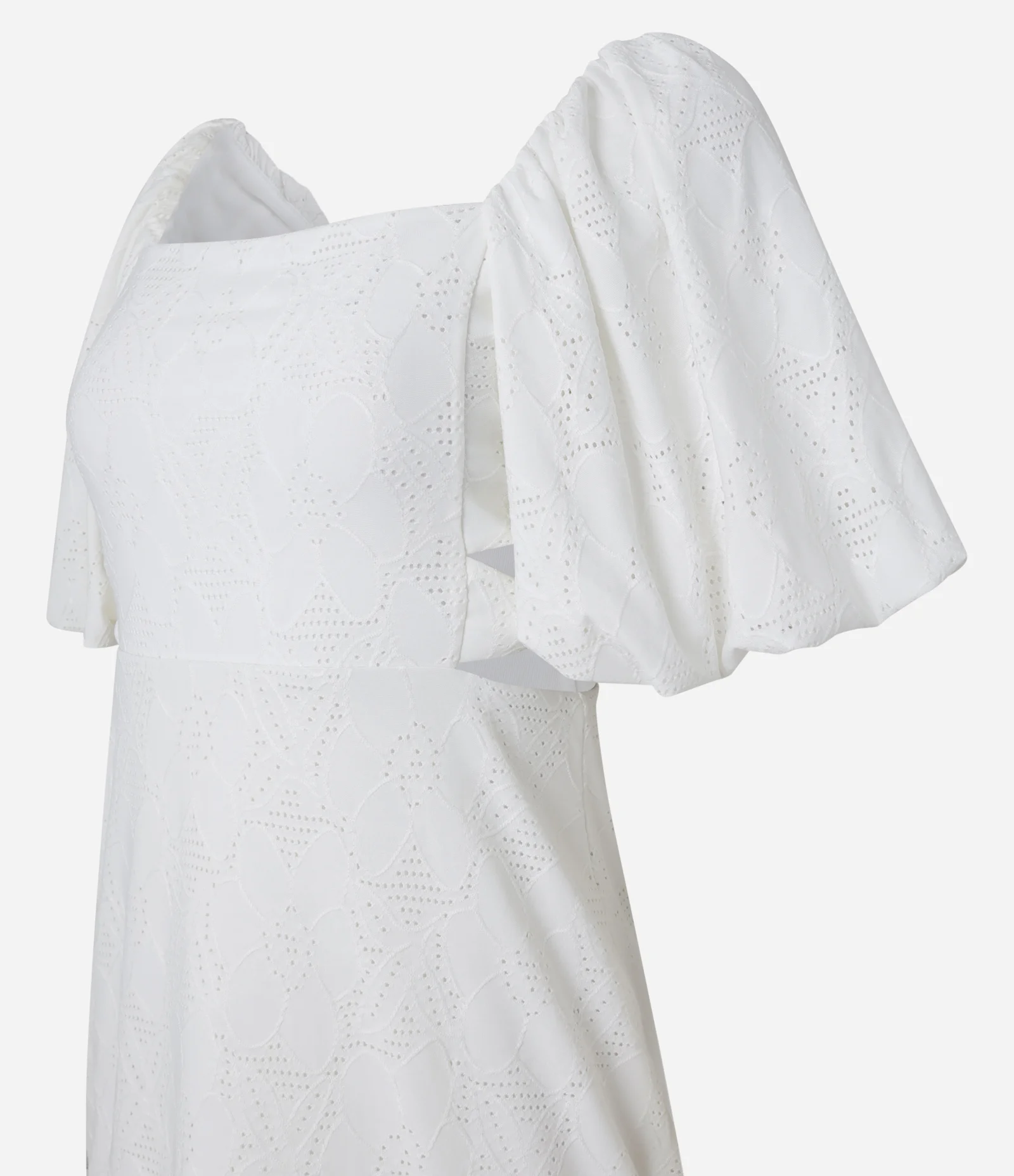 Vestido Evasê Manga Bufante em Laise com Flores Texturizadas Branco 2