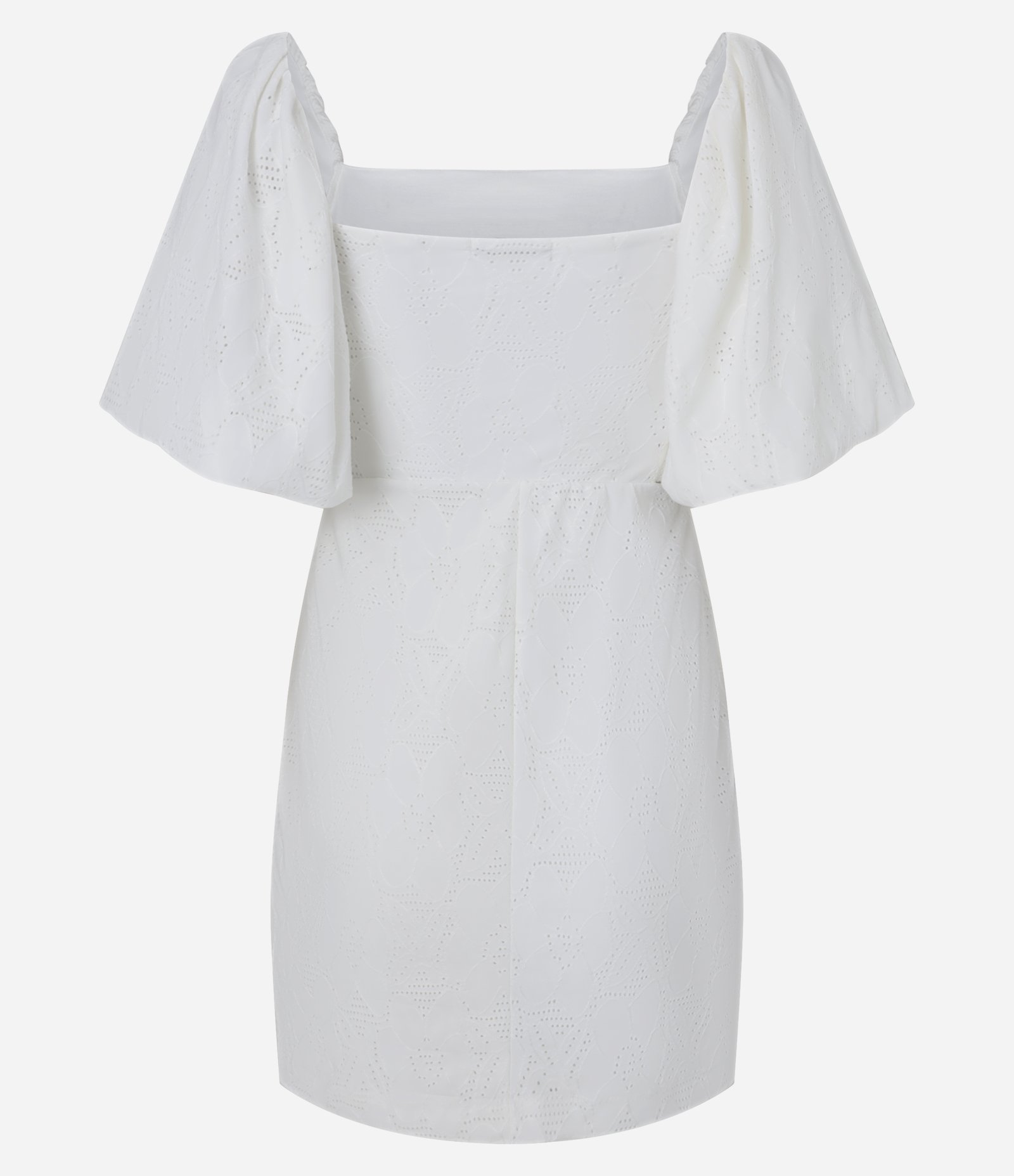 Vestido Evasê Manga Bufante em Laise com Flores Texturizadas Branco 3