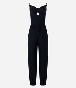 Macacão Texturizado em Viscose com Franzido e Vazado no Busto