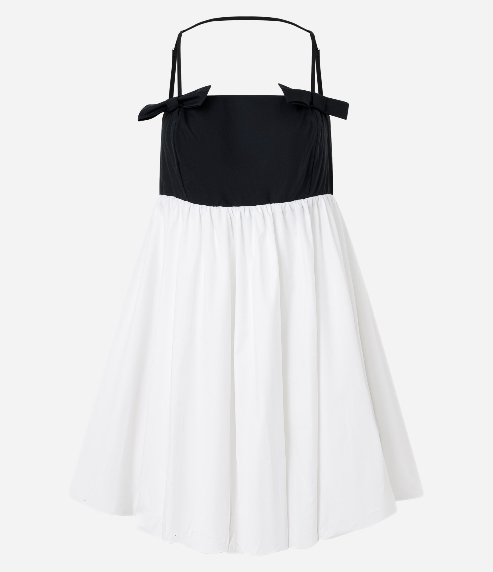Vestido Balonê em Tricoline com Lacinhos Aplicados Branco/Preto 5