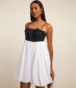 Vestido Balonê em Tricoline com Lacinhos Aplicados