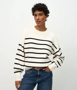 Suéter em Tricot com Estampa Listrada