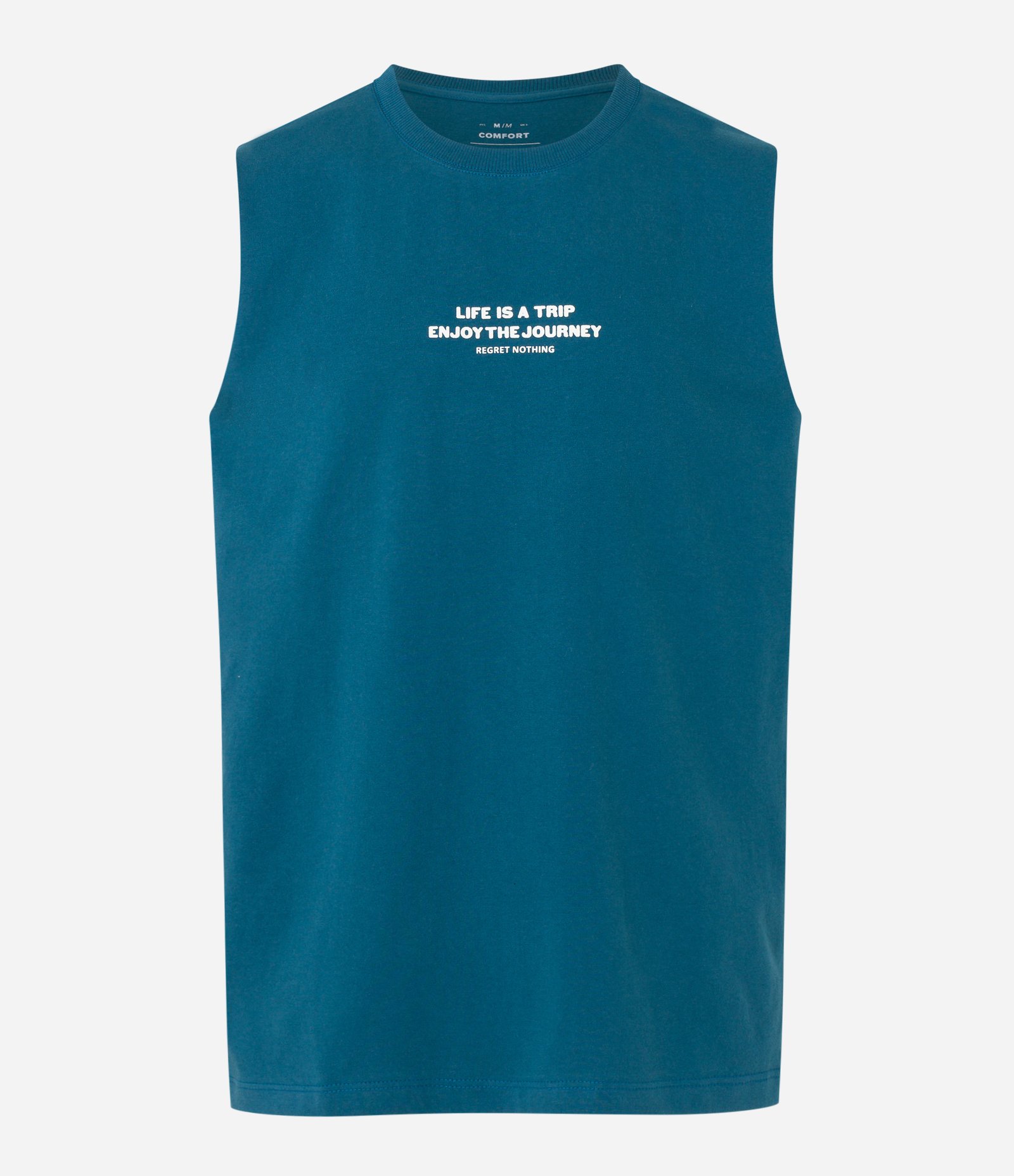 Regata Comfort em Algodão com Estampa Lettering Azul Esverdiado 4