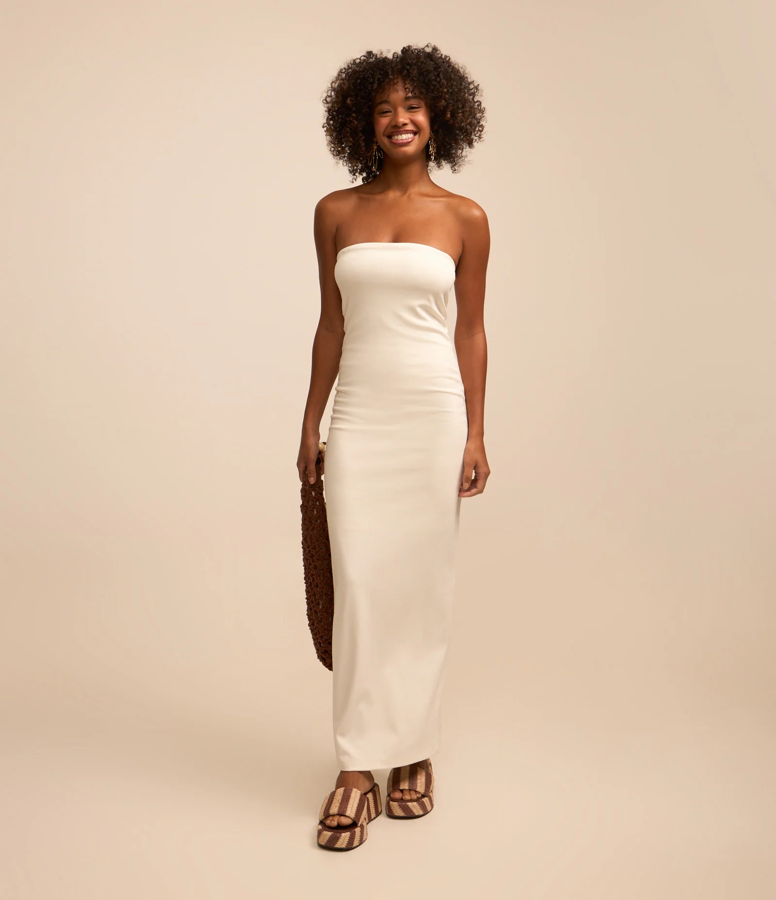 Vestido New Midi em Ponto Roma Tomara que Caia com Fenda Branco 1