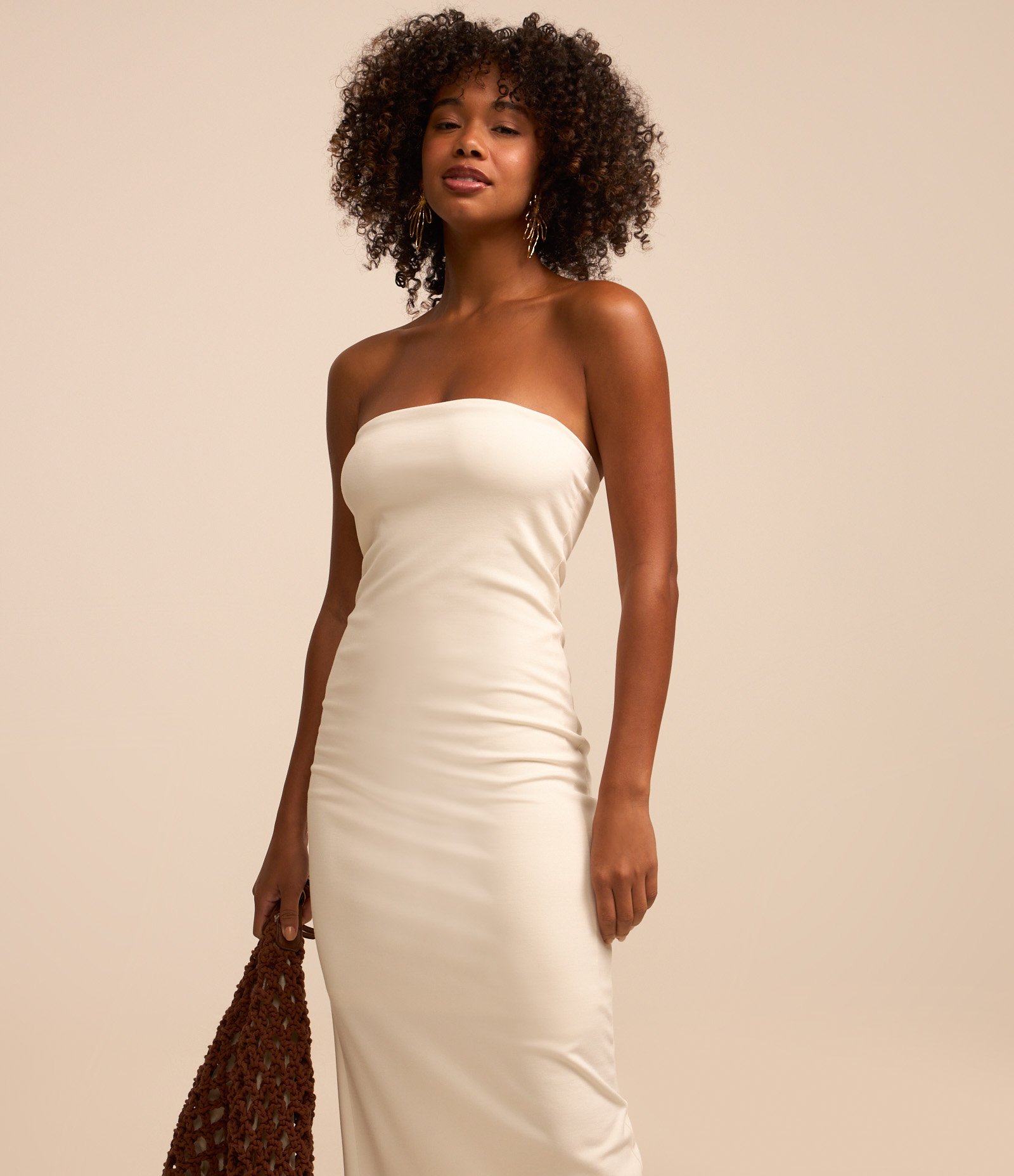 Vestido New Midi em Ponto Roma Tomara que Caia com Fenda Branco 2