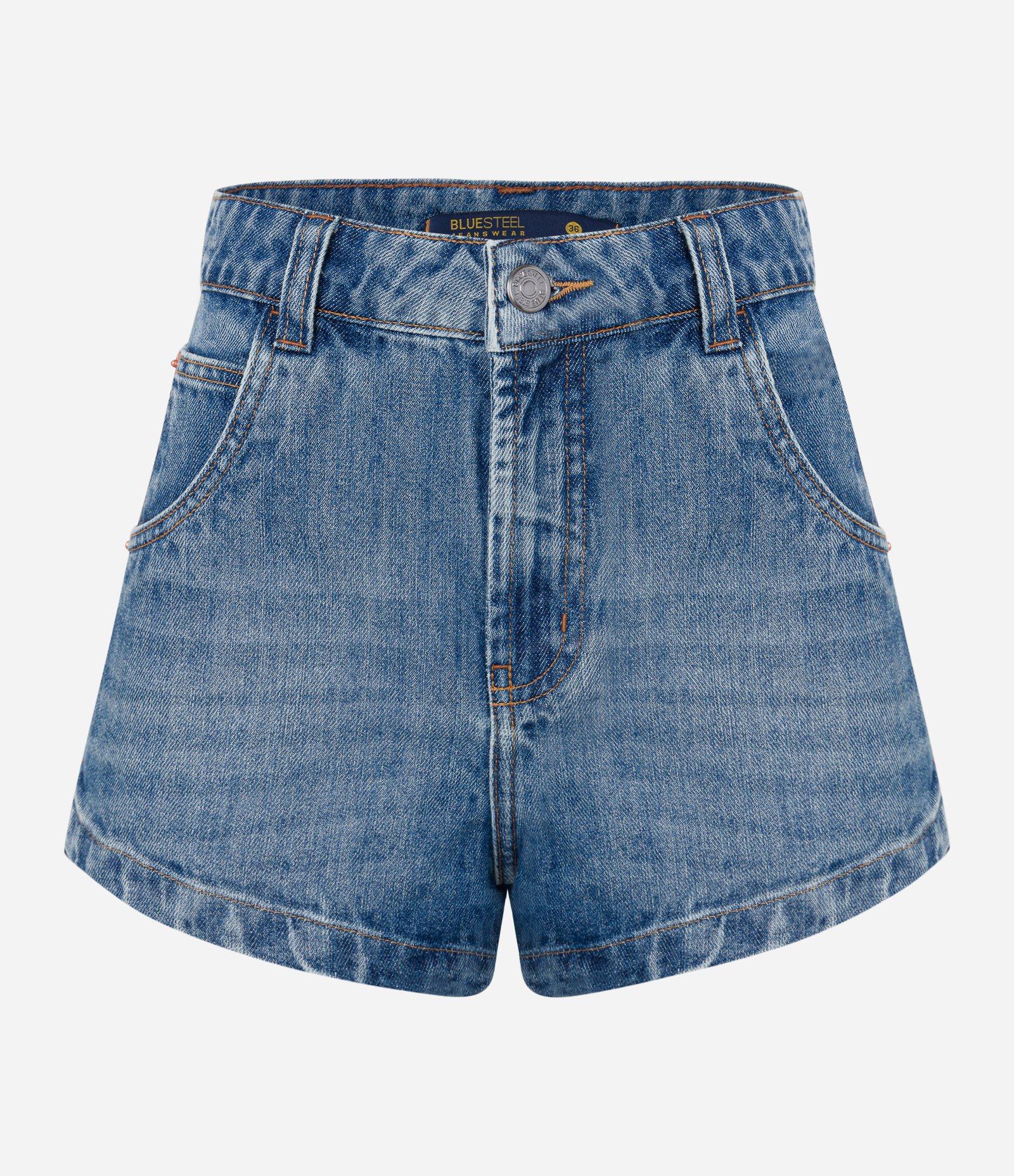 Short Hot Pants em Jeans Dirty e Fendinha Lateral Azul Médio 5