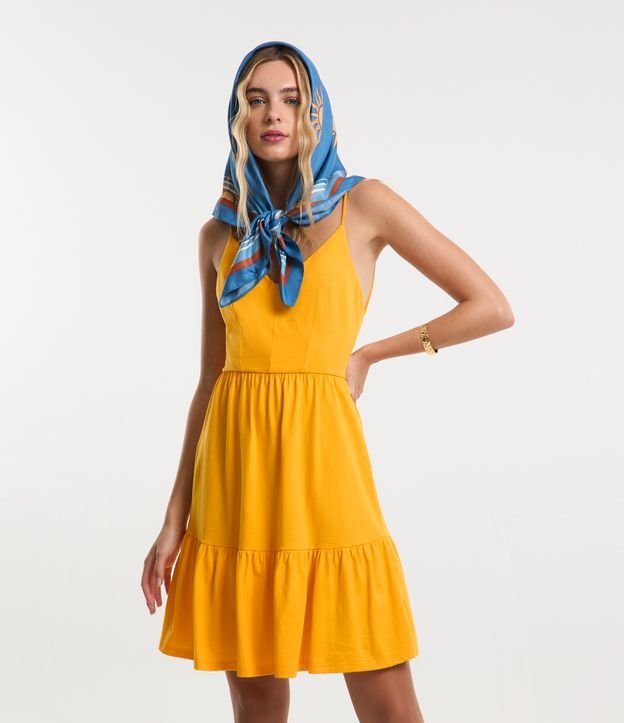 Vestido Curto em Algodão com Recorte e Alcinhas Finas