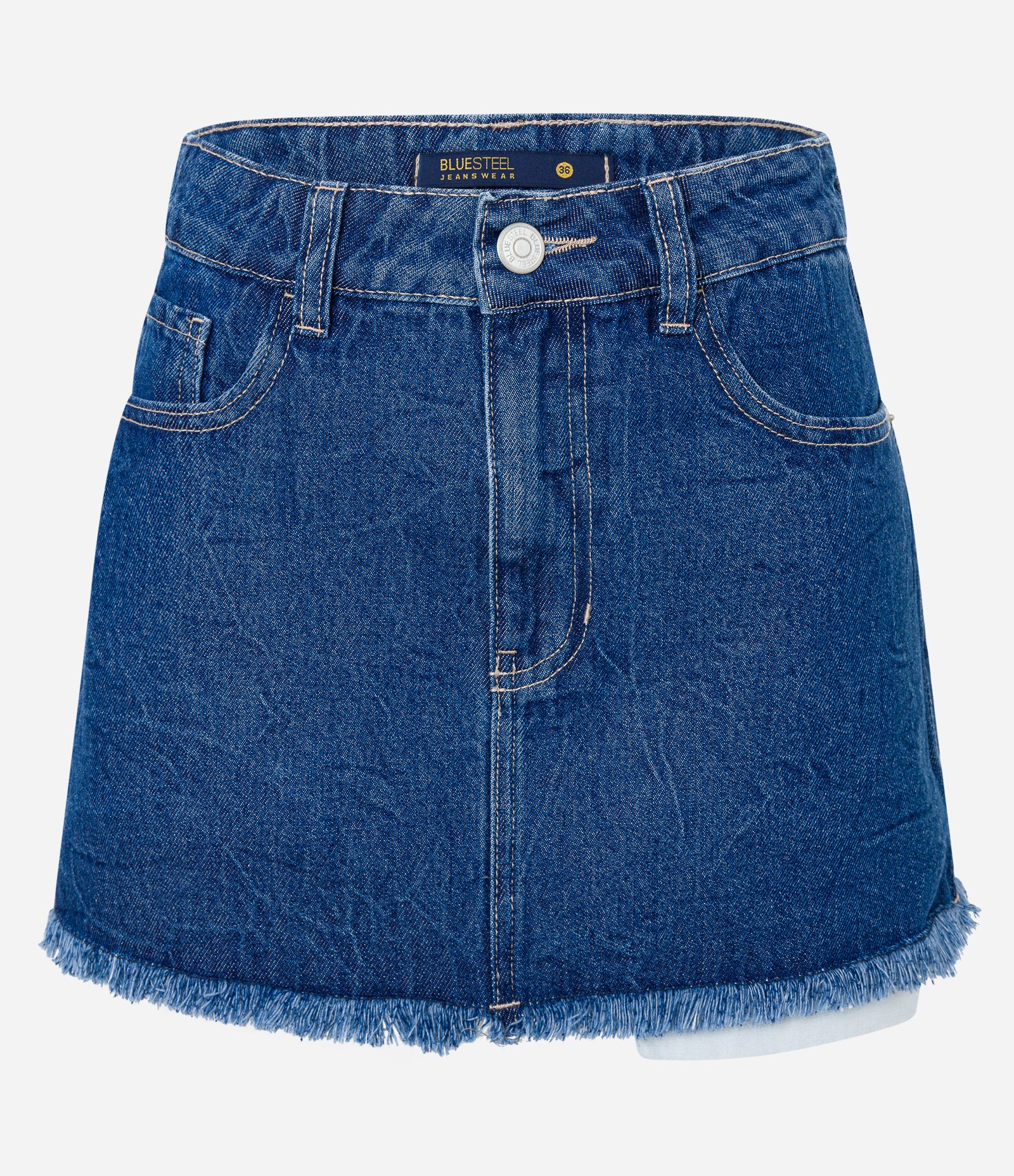 Saia Curta em Jeans com Forro de Bolso Aparente Azul 5