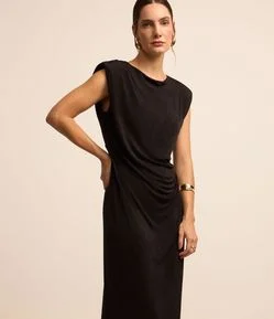 Vestido Sem Manga em Jersey com Franzido e Vazado