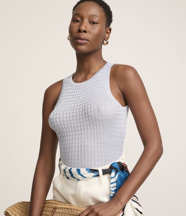 Blusa sem Manga em Tricô com Texturas
