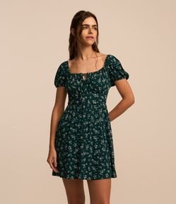 Vestido Curto em Ribana com Manga Bufante e Estampa Floral Liberty