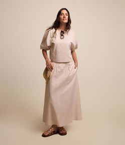 Saia Evasê em Tricoline Listrado com Fio Tinto