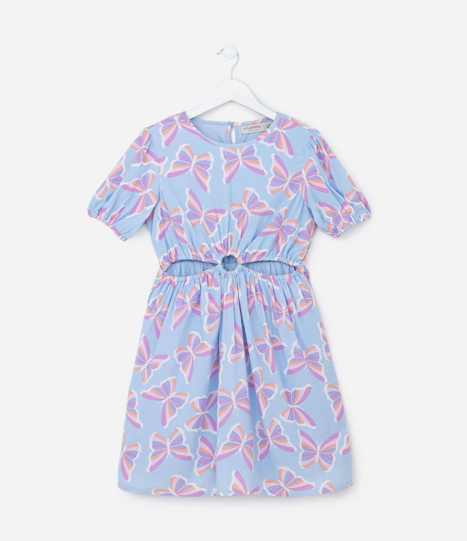 Vestido Infantil com Estampa de Borboleta e Detalhe na Cintura -Tam 5 a 14 Azul e Lilás 1