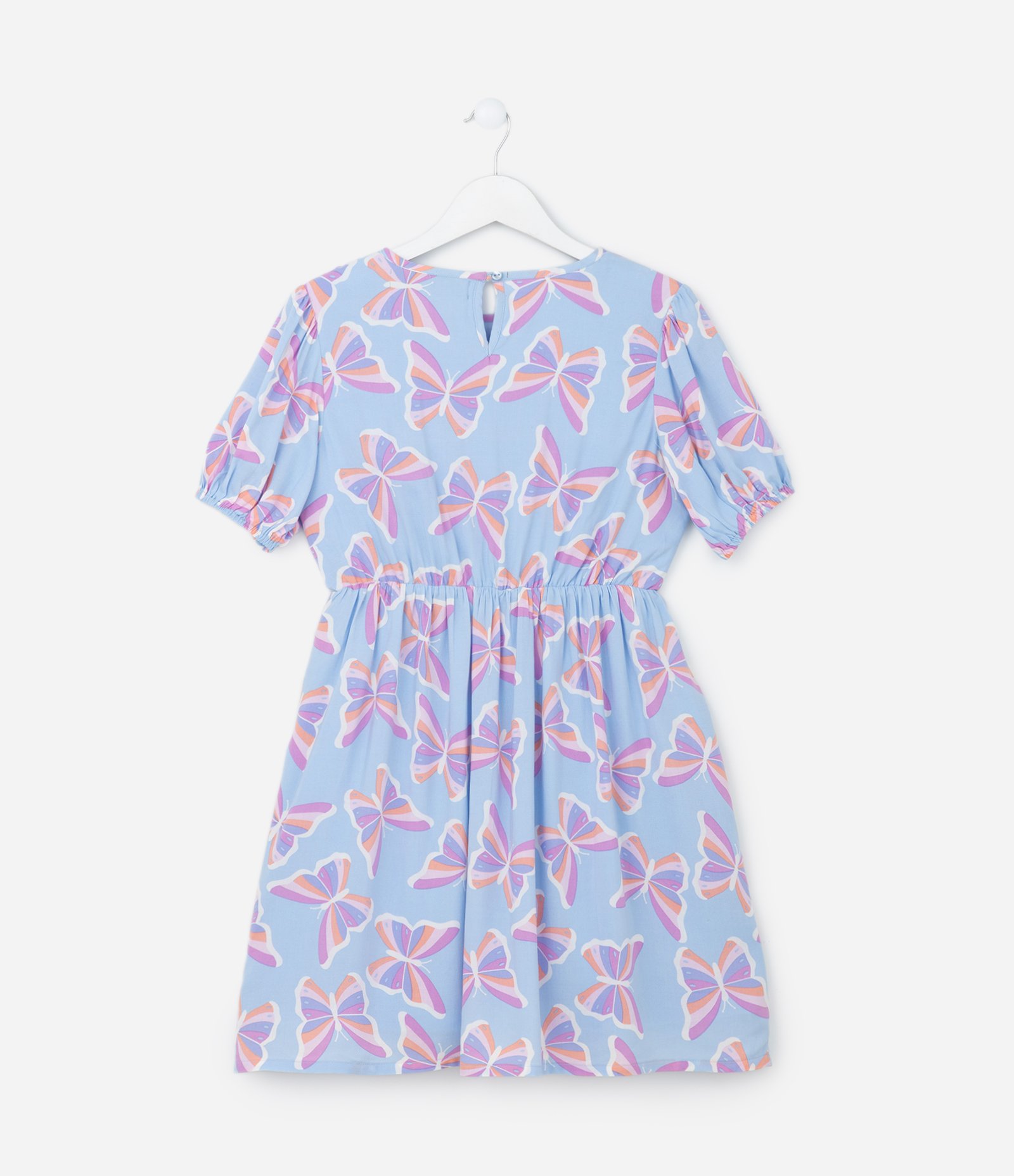 Vestido Infantil com Estampa de Borboleta e Detalhe na Cintura -Tam 5 a 14 Azul e Lilás 2
