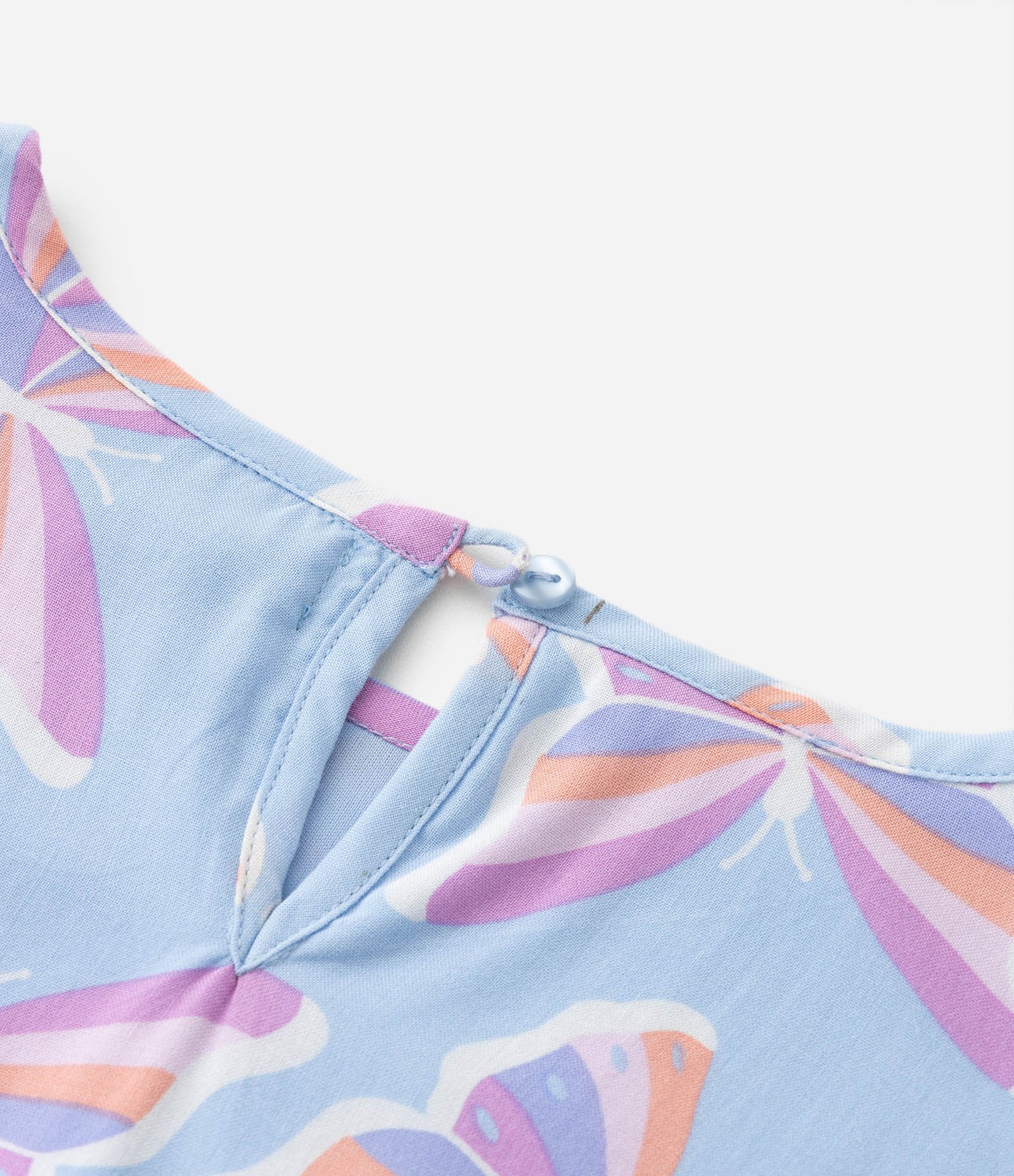 Vestido Infantil com Estampa de Borboleta e Detalhe na Cintura -Tam 5 a 14 Azul e Lilás 4