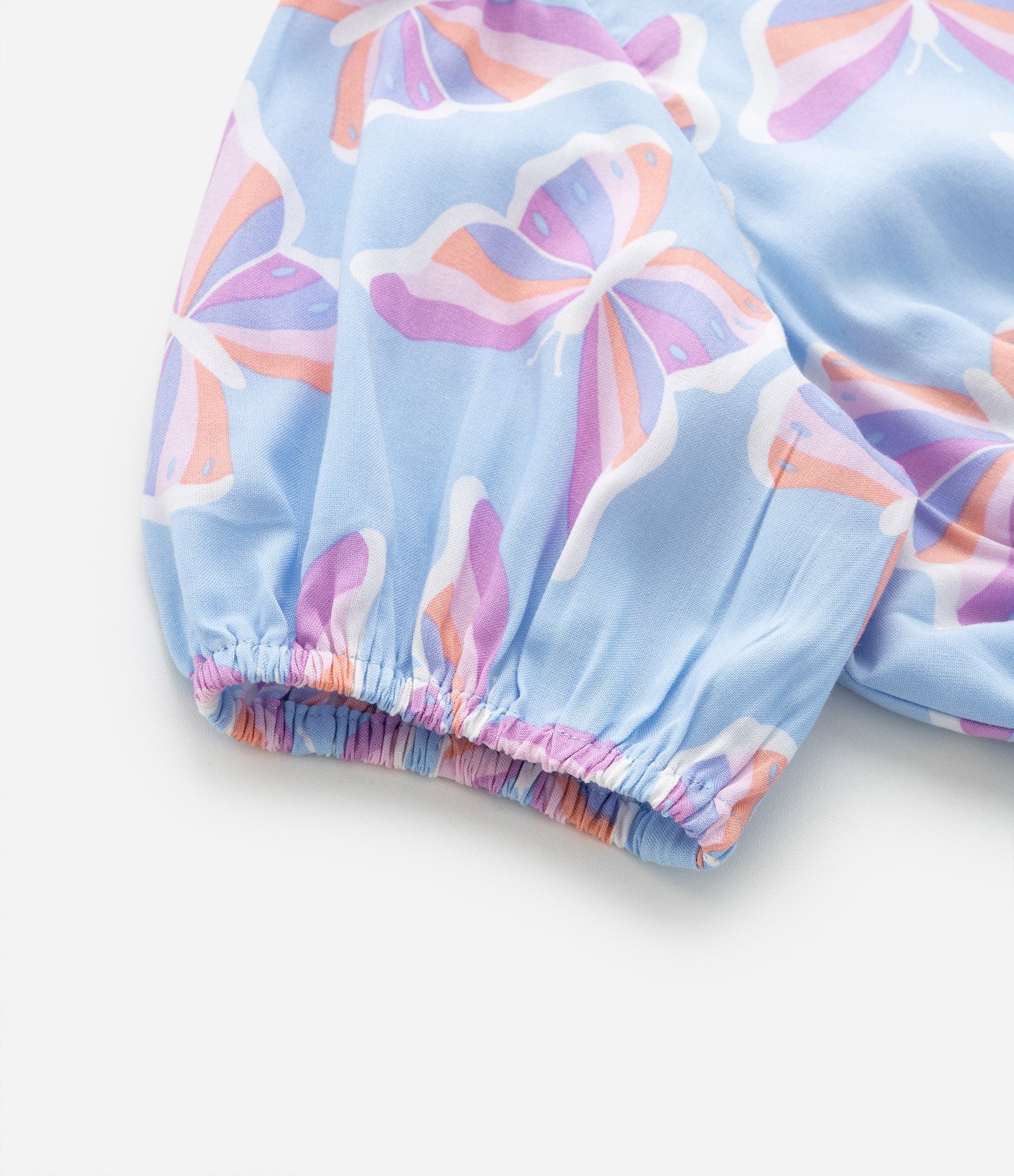 Vestido Infantil com Estampa de Borboleta e Detalhe na Cintura -Tam 5 a 14 Azul e Lilás 6