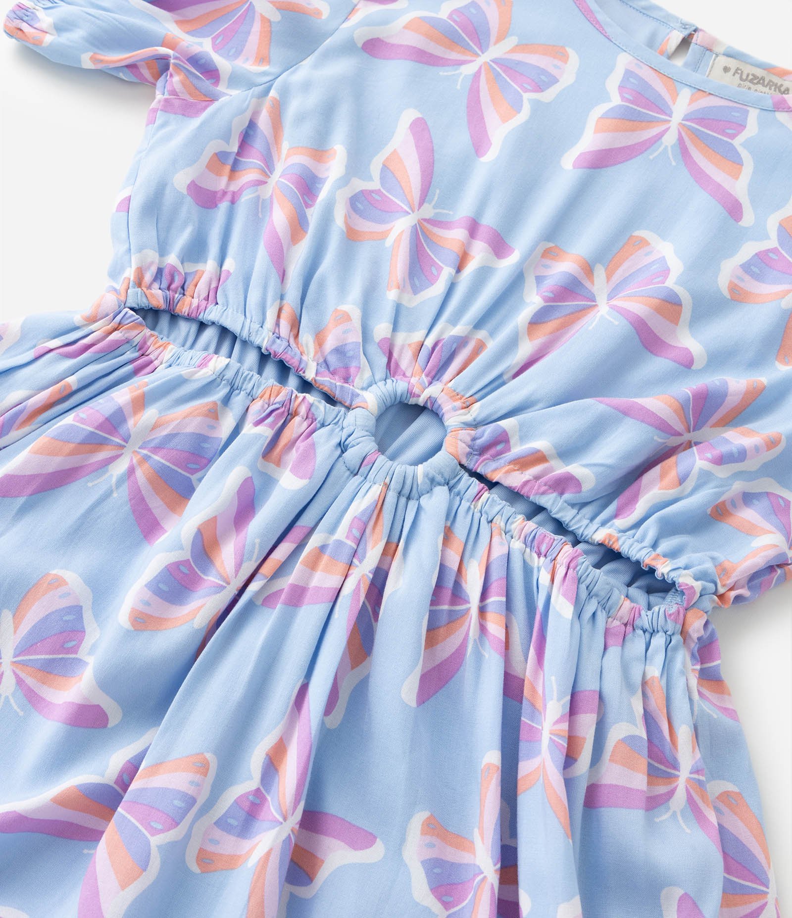 Vestido Infantil com Estampa de Borboleta e Detalhe na Cintura -Tam 5 a 14 Azul e Lilás 7