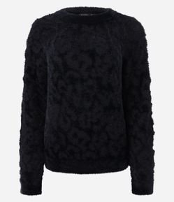 Suéter em Poliamida Peluciada com Textura Animal Print