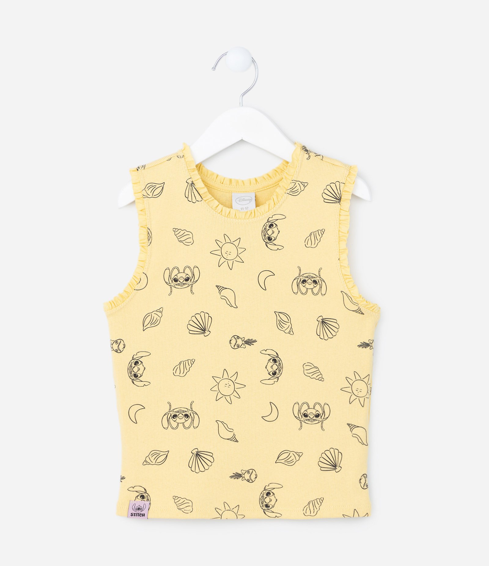 Regata Infantil Canelado com Estampa Lilo e Stitch - Tam 5 a 14 Anos Amarelo 1