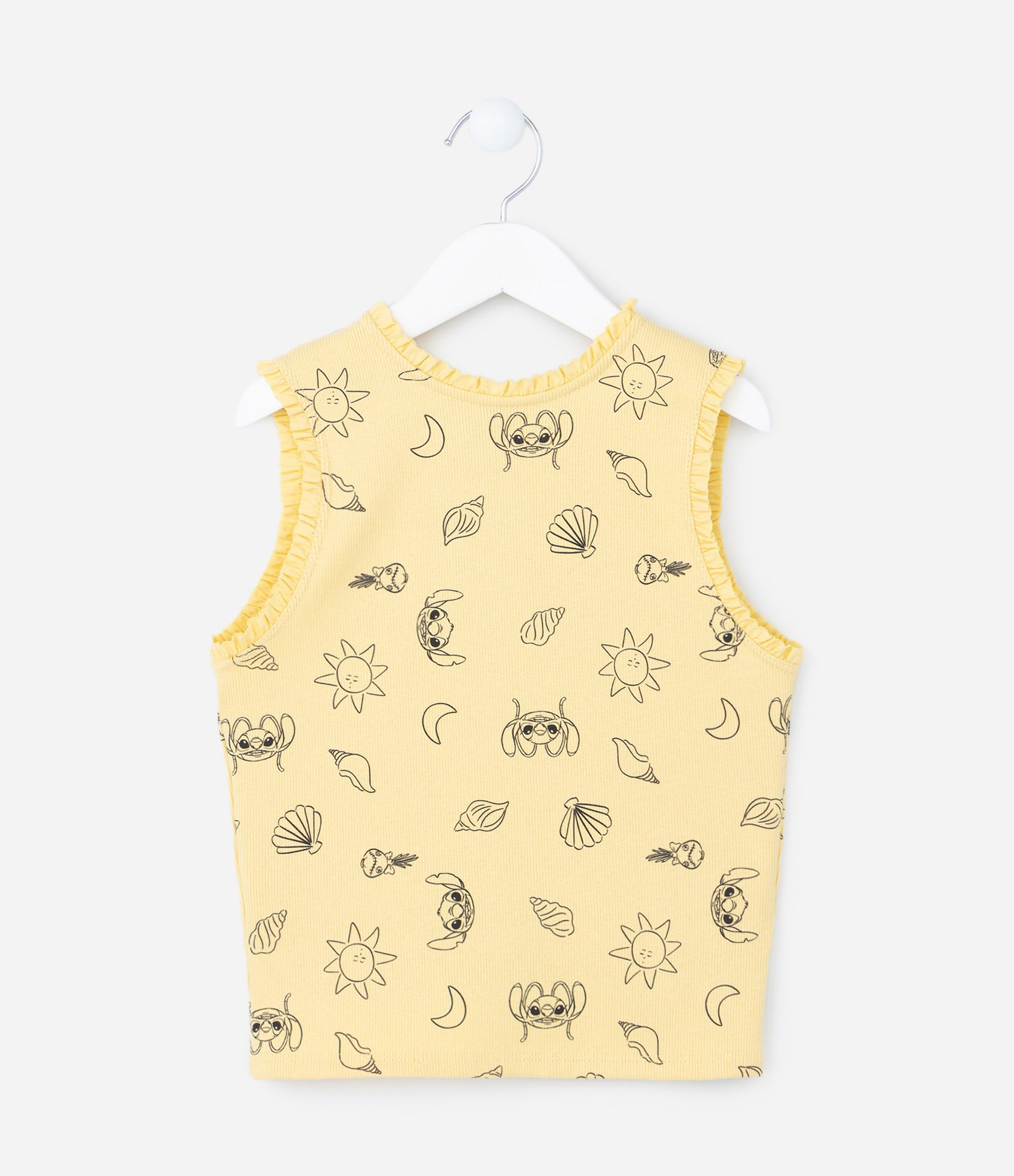 Regata Infantil Canelado com Estampa Lilo e Stitch - Tam 5 a 14 Anos Amarelo 2