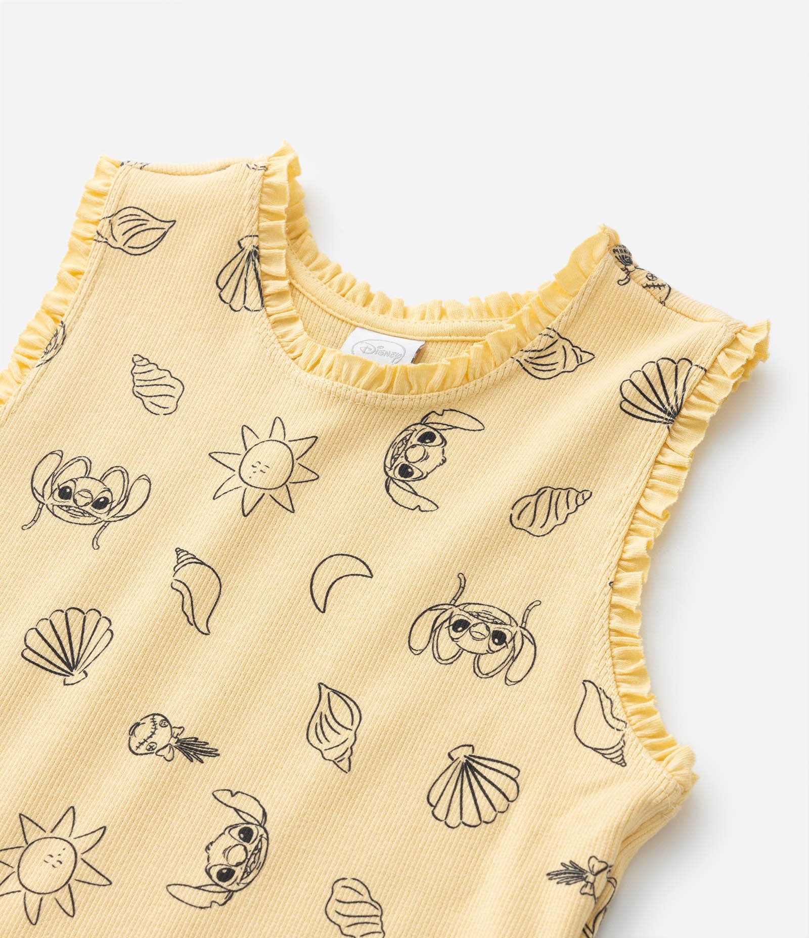 Regata Infantil Canelado com Estampa Lilo e Stitch - Tam 5 a 14 Anos Amarelo 5
