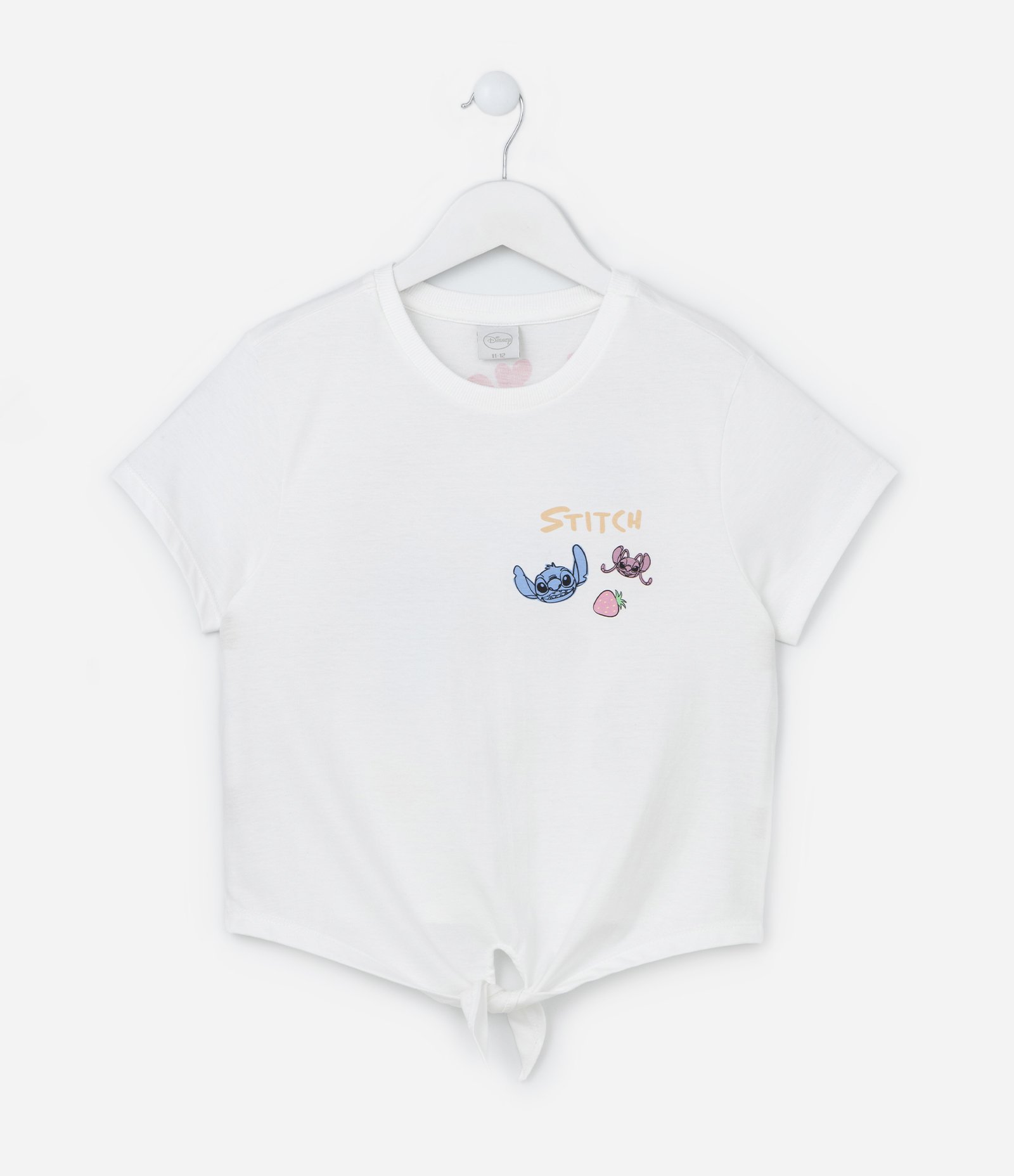 Camiseta Infantil com Estampa do Stitch e Amarração - Tam 5 a 14 Anos Branco Neve 1