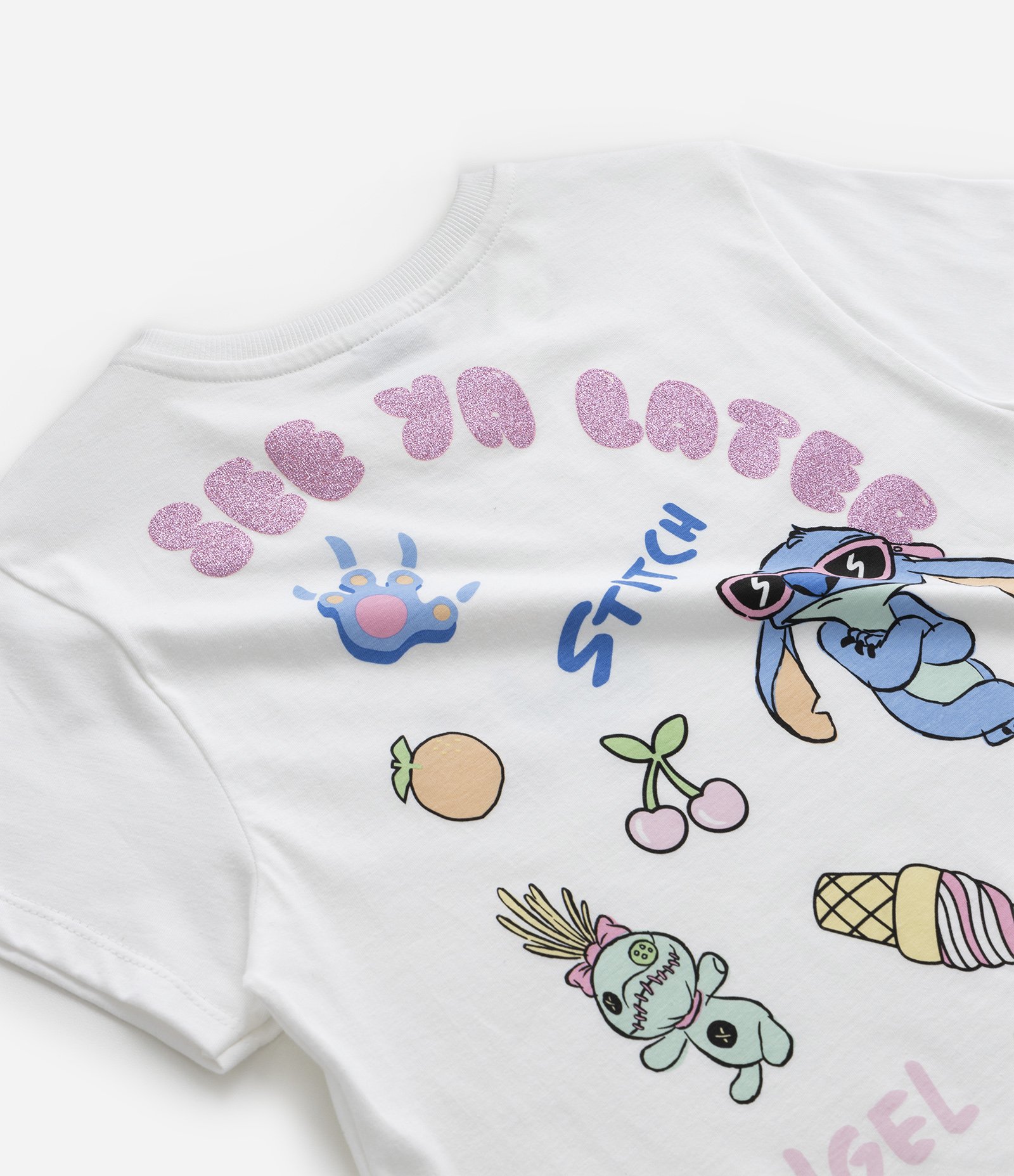 Camiseta Infantil com Estampa do Stitch e Amarração - Tam 5 a 14 Anos Branco Neve 4