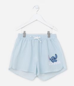 Bermuda Infantil Listrado com Estampa Stitch na Barra - Tam 5 a 14 Anos