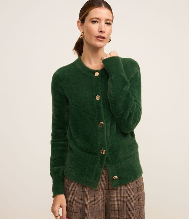 Cardigan em Poliamida Peluciada com Punhos Largos