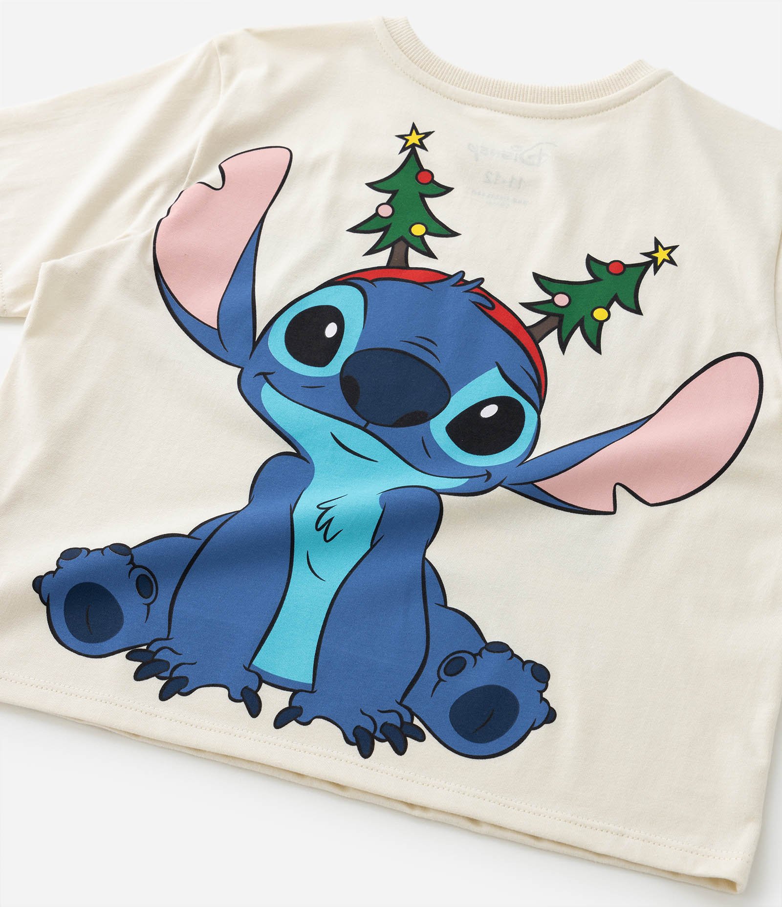 Camiseta Curta Infantil com Estampa Lilo e Stitch de Natal - Tam 5 a 14 Anos Bege 6